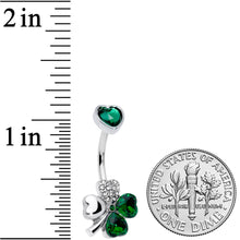 将图片加载到图库查看器，Green Clear Gem Heart Shamrock St Patricks Double Mount Belly Ring
