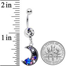 将图片加载到图库查看器，Clear Blue Black Gem Ornate Crescent Moon Dangle Belly Ring
