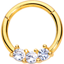 将图片加载到图库查看器，16G 5/16 Clear CZ Gem Gold Tone Trio Hinged Segment Ring

