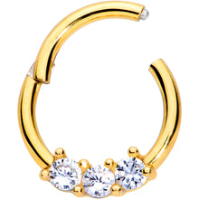 将图片加载到图库查看器，16G 5/16 Clear CZ Gem Gold Tone Trio Hinged Segment Ring
