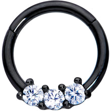 Load image into Gallery viewer, 16G 5/16 Clear CZ Gem Black Trio Hinged Segment Ring
