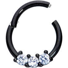 Load image into Gallery viewer, 16G 5/16 Clear CZ Gem Black Trio Hinged Segment Ring

