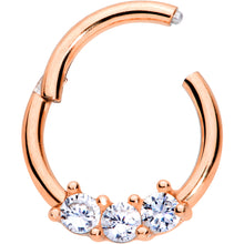 将图片加载到图库查看器，16G 5/16 Clear CZ Gem Rose Gold Tone Trio Hinged Segment Ring
