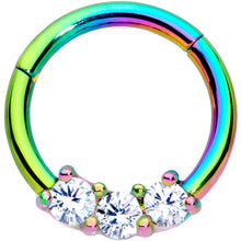 Load image into Gallery viewer, 16G 5/16 Clear CZ Gem Rainbow Trio Hinged Segment Ring
