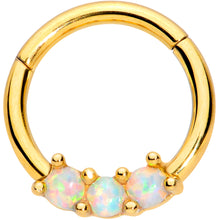 将图片加载到图库查看器，16G 5/16 White Synthetic Opal Gold Tone Trio Hinged Segment Ring
