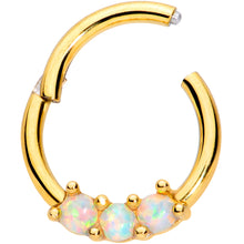 将图片加载到图库查看器，16G 5/16 White Synthetic Opal Gold Tone Trio Hinged Segment Ring
