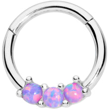 Load image into Gallery viewer, 16G 5/16 Purple Synthetic Opal Trio Hinged Segment Ring
