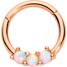 Load image into Gallery viewer, 16G 5/16 White Synthetic Opal Rose Gold Tone Hinged Segment Ring
