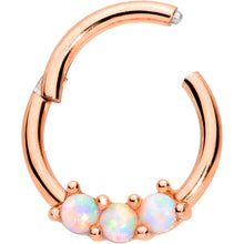 Load image into Gallery viewer, 16G 5/16 White Synthetic Opal Rose Gold Tone Hinged Segment Ring
