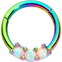 Load image into Gallery viewer, 16G 5/16 White Synthetic Opal Rainbow Trio Hinged Segment Ring
