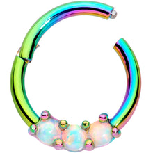 Load image into Gallery viewer, 16G 5/16 White Synthetic Opal Rainbow Trio Hinged Segment Ring
