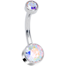 Load image into Gallery viewer, Aurora 6mm Titanium Internal Thread Belly Ring Created with Crystals
