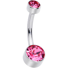 将图片加载到图库查看器，Pink 6mm Titanium Internal Thread Belly Ring Created with Crystals
