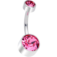 将图片加载到图库查看器，Pink 8mm Titanium Internal Thread Belly Ring Created with Crystals
