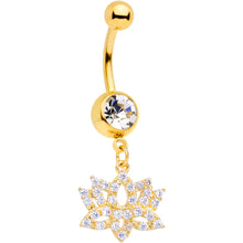Load image into Gallery viewer, Clear CZ Gem Gold Tone Lotus Flower Dangle Belly Ring
