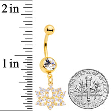 Load image into Gallery viewer, Clear CZ Gem Gold Tone Lotus Flower Dangle Belly Ring

