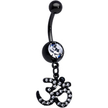 Load image into Gallery viewer, Clear CZ Gem Black Amazing Om Dangle Belly Ring
