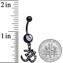 Load image into Gallery viewer, Clear CZ Gem Black Amazing Om Dangle Belly Ring
