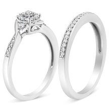 将图片加载到图库查看器，.925 Sterling Silver 1/4 Cttw Diamond Halo and Swirl Engagement Ring and Wedding Band Set (I-J Color, I3 Clarity)- Ring Size 7

