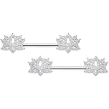 Load image into Gallery viewer, 14G 9/16 Clear CZ Gem Lotus Flower Nipple Ring Set
