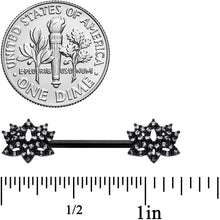 Load image into Gallery viewer, 14G 9/16 Clear CZ Gem Black Lotus Flower Nipple Ring Set
