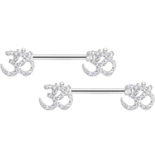 Load image into Gallery viewer, 14G 9/16 Clear CZ Gem Amazing Om Barbell Nipple Ring Set
