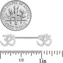 Load image into Gallery viewer, 14G 9/16 Clear CZ Gem Amazing Om Barbell Nipple Ring Set
