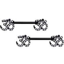 Load image into Gallery viewer, 14G 9/16 Clear CZ Gem Black Amazing Om Barbell Nipple Ring Set
