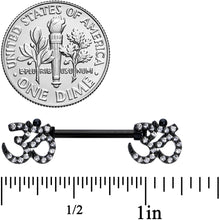 Load image into Gallery viewer, 14G 9/16 Clear CZ Gem Black Amazing Om Barbell Nipple Ring Set

