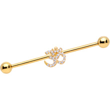 Load image into Gallery viewer, 14G Clear CZ Gem Gold Tone Amazing Om Industrial Barbell 38mm
