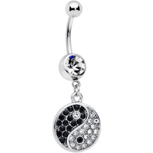Load image into Gallery viewer, Clear Black Gem Yin Yang Dangle Belly Ring
