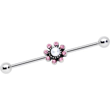 Load image into Gallery viewer, 14G Pink Gem Pearlescent Flower Industrial Barbell 38mm
