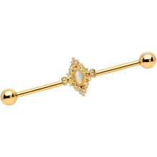 Load image into Gallery viewer, 14G White Synthetic Opal Gold Tone Oval Industrial Barbell 38mm
