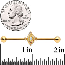 Load image into Gallery viewer, 14G White Synthetic Opal Gold Tone Oval Industrial Barbell 38mm
