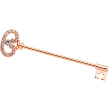 Load image into Gallery viewer, 14G Clear CZ Gem Rose Gold Hue Love Key Industrial Barbell 38mm
