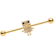 Load image into Gallery viewer, 14G Clear Gem Gold Tone Ritzy Robot Industrial Barbell 38mm

