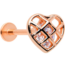 Load image into Gallery viewer, 16G 5/16 Clear CZ Gem Rose Gold Tone Cage Heart Labret Tragus
