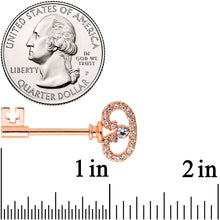 Load image into Gallery viewer, 14G 9/16 Clear CZ Gem Rose Gold Tone Key Nipple Ring Set
