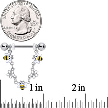 Load image into Gallery viewer, 14G 5/8 Little Bees Flowers Dangle Barbell Nipple Ring Set
