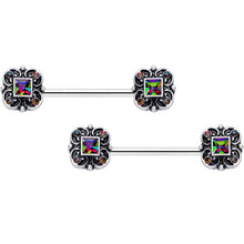 Load image into Gallery viewer, 14G 9/16 Vitrail Gem Royal Seal Barbell Nipple Ring Set
