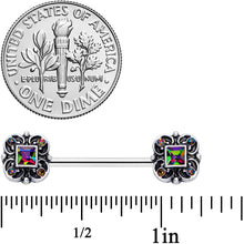 Load image into Gallery viewer, 14G 9/16 Vitrail Gem Royal Seal Barbell Nipple Ring Set
