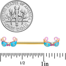 Load image into Gallery viewer, 14G 5/8 Pink Gem Gold Tone Bikini Top Barbell Nipple Ring Set
