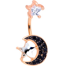 Load image into Gallery viewer, Clear CZ Gem Rose Gold Tone Black Moon Double Mount Belly Ring
