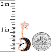 Load image into Gallery viewer, Clear CZ Gem Rose Gold Tone Black Moon Double Mount Belly Ring
