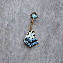 Load image into Gallery viewer, Gold Tone Shades of Blue Geometric Double Mount Belly Ring
