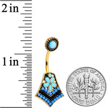 Load image into Gallery viewer, Gold Tone Shades of Blue Geometric Double Mount Belly Ring
