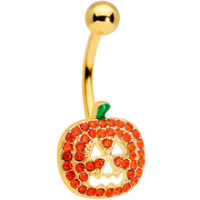 Load image into Gallery viewer, Orange Gem Gold Tone Jack O Lantern Halloween Belly Ring
