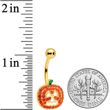 Load image into Gallery viewer, Orange Gem Gold Tone Jack O Lantern Halloween Belly Ring
