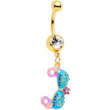 Load image into Gallery viewer, Clear Aqua Pink Gem Gold Tone Bikini Top Dangle Belly Ring
