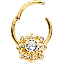 Load image into Gallery viewer, 16G 3/8 Clear CZ Gem Gold Tone Regal Seal Hinged Segment Ring
